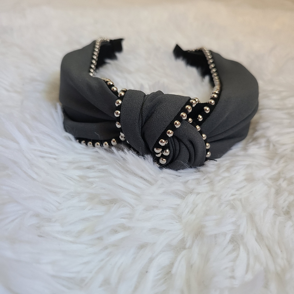 Dark Grey knotted silver studded headband new